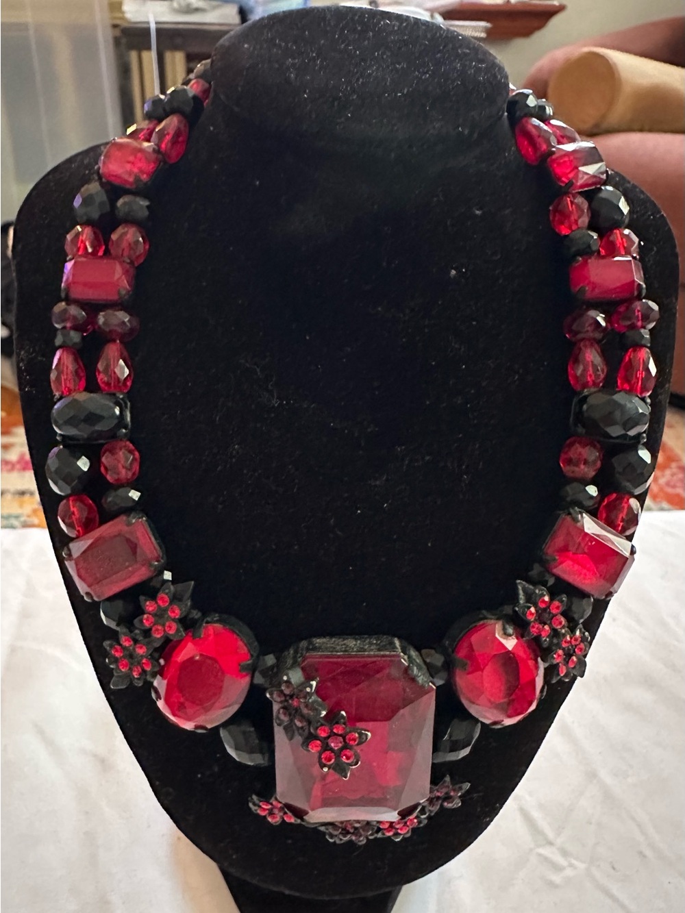 Chico's Ruby Red Crystal Statement Necklace